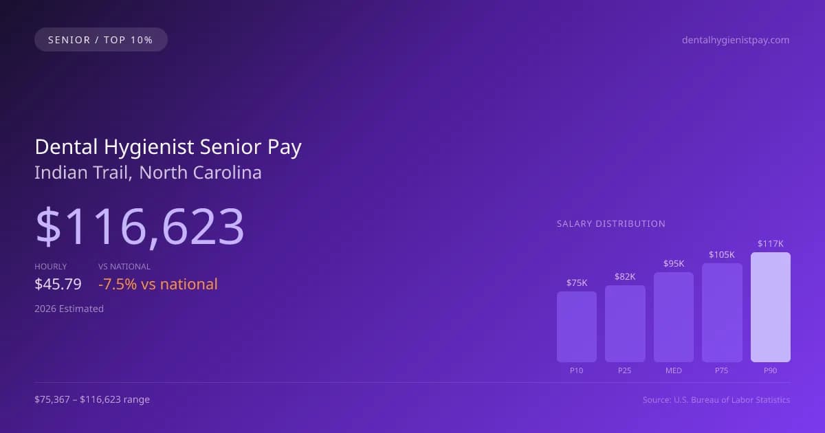 Dental Hygienist Senior Salary in Indian Trail, NC — 2026 est., based on 2025 BLS