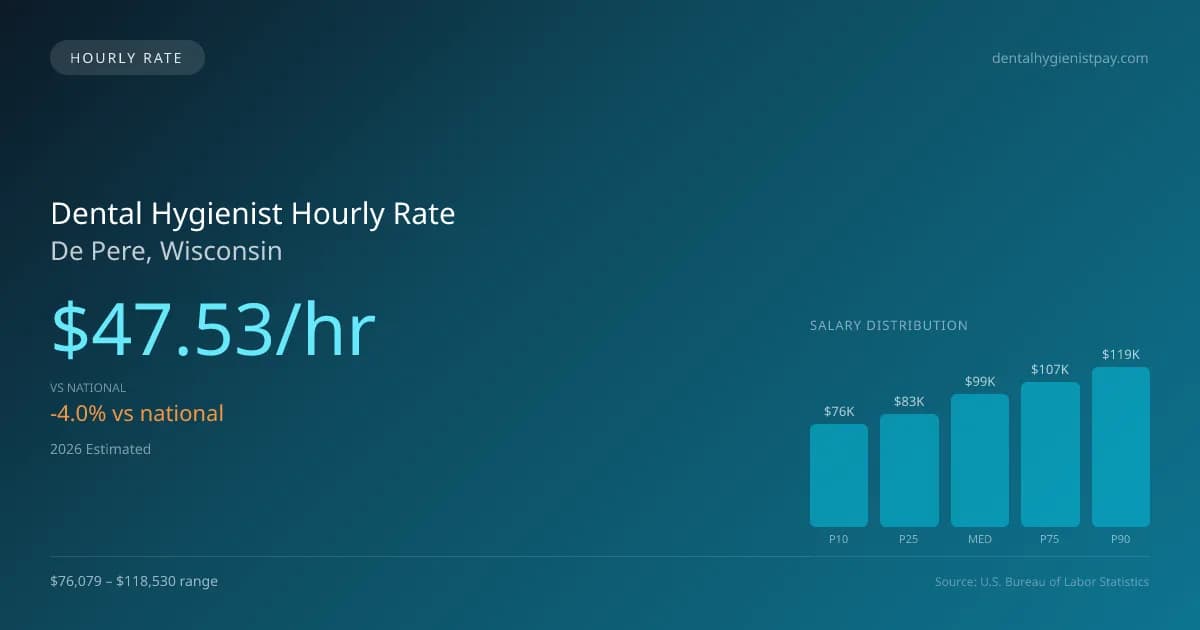 Dental Hygienist Hourly Rate in De Pere, WI — 2026 est., based on 2025 BLS