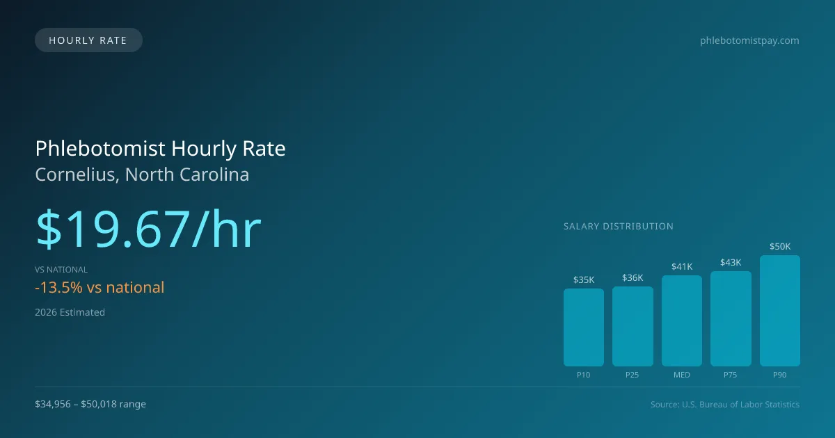 Phlebotomist Hourly Rate in Cornelius, NC — 2026 est., based on 2025 BLS