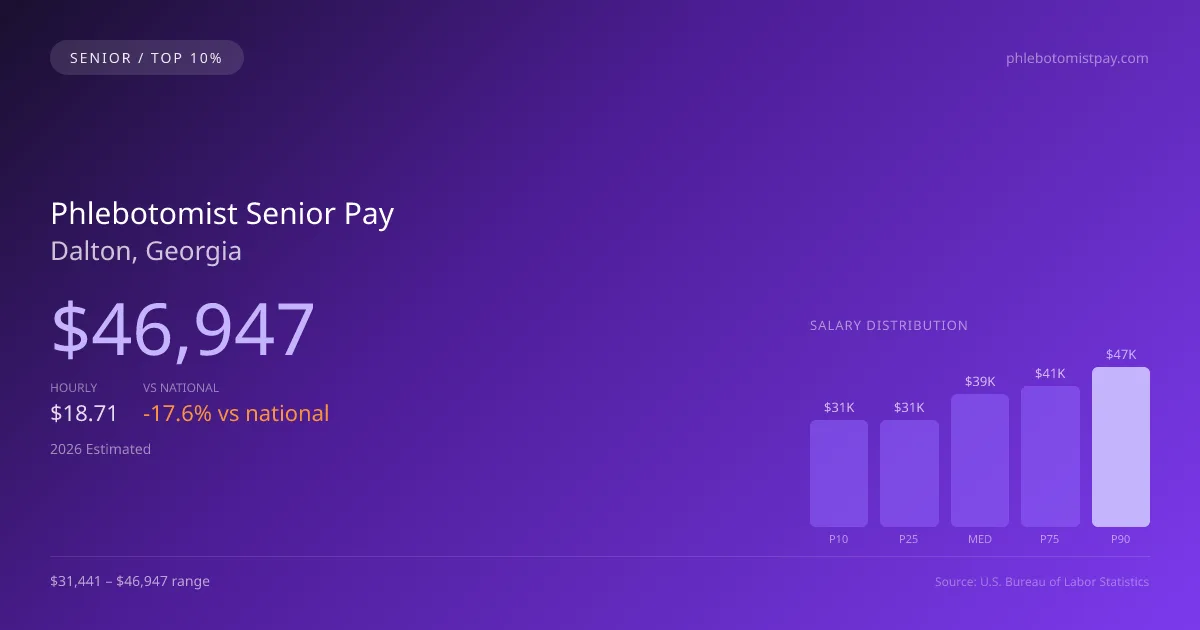 Phlebotomist Senior Salary in Dalton, GA — 2026 est., based on 2025 BLS