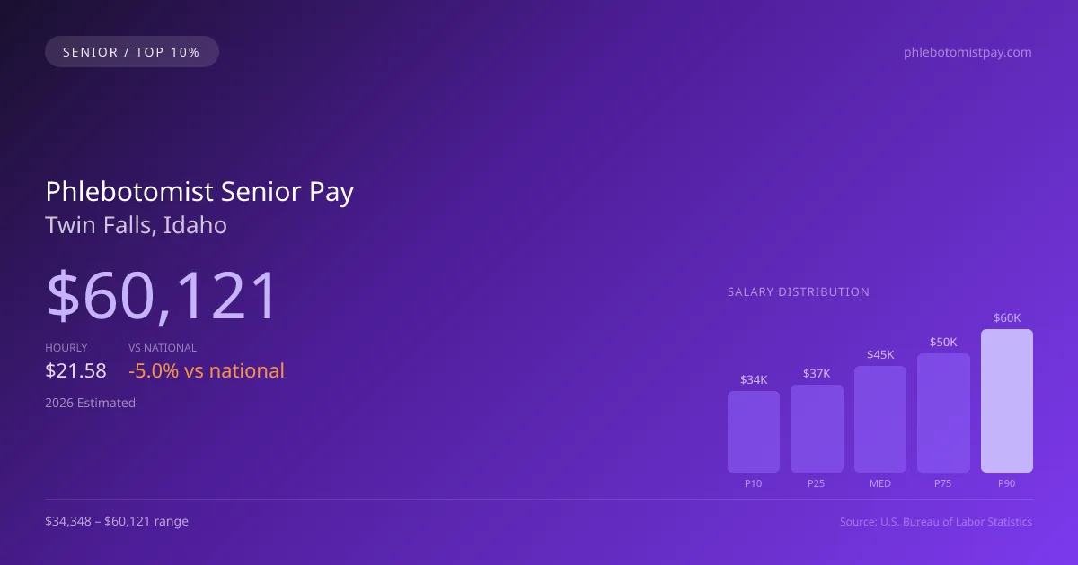 Phlebotomist Senior Salary in Twin Falls, ID — 2026 est., based on 2025 BLS