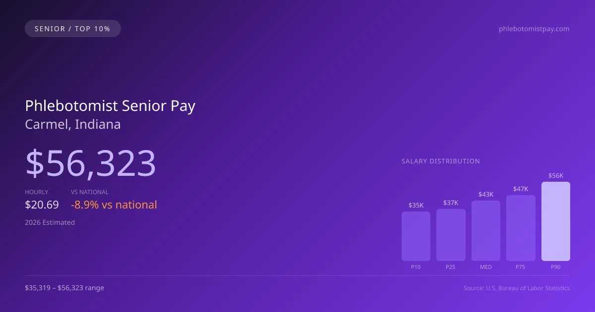 Phlebotomist Senior Salary in Carmel, IN — 2026 est., based on 2025 BLS