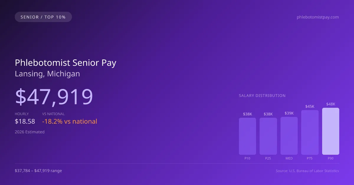Phlebotomist Senior Salary in Lansing, MI — 2026 est., based on 2025 BLS