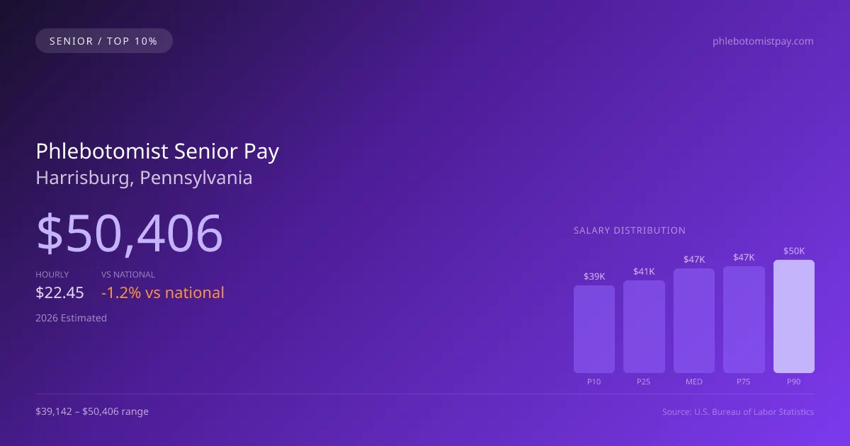 Phlebotomist Senior Salary in Harrisburg, PA — 2026 est., based on 2025 BLS